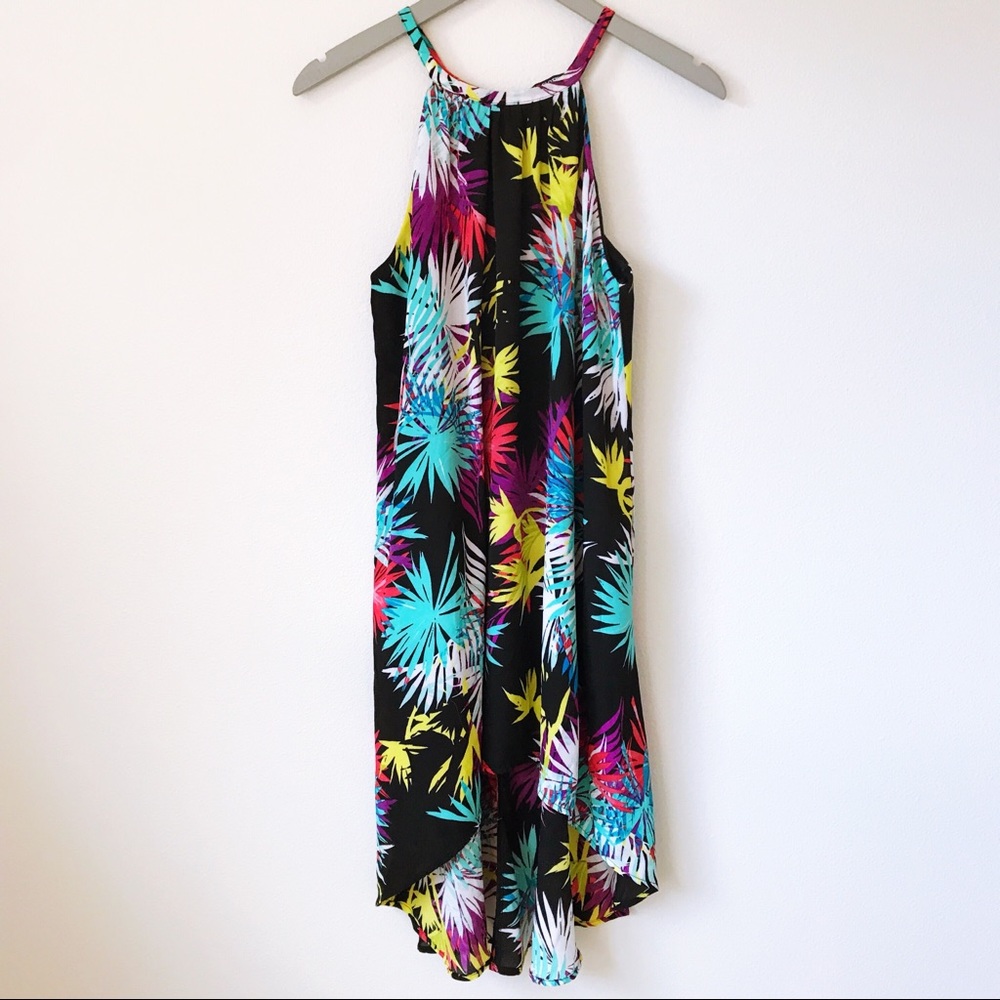 Black Tropical Print High Low Midi Dress 🌺